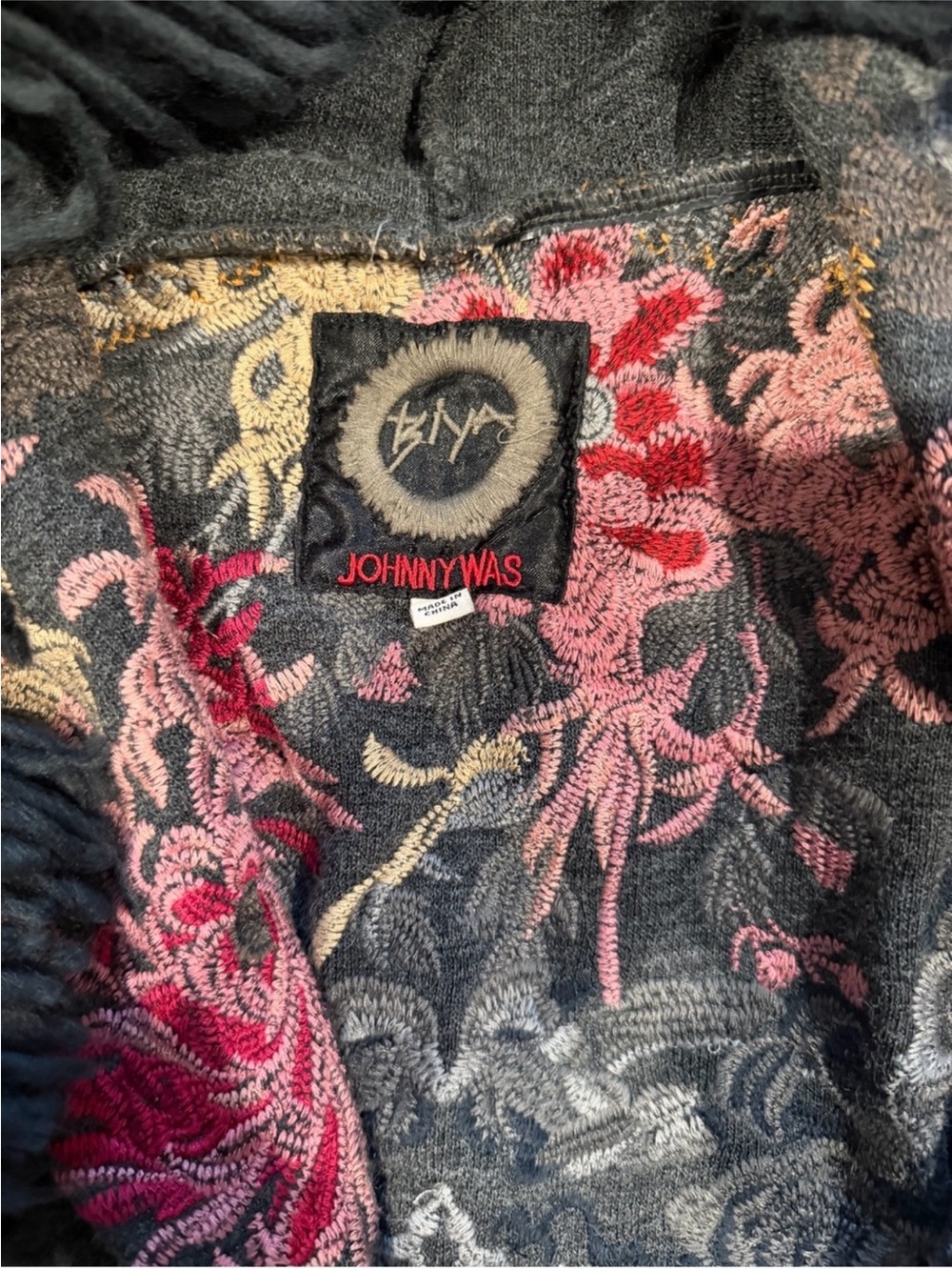 Gorgeous Johnny Was Black Floral Fringed Hooded Jacket XS BIYA - Picture 2 of 2